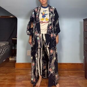 Vintage Navy Blue Kimono Robe